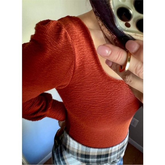 Jessica Simpson burnt orange textured bodysuit square neckline boho size large - Picture 6 of 14